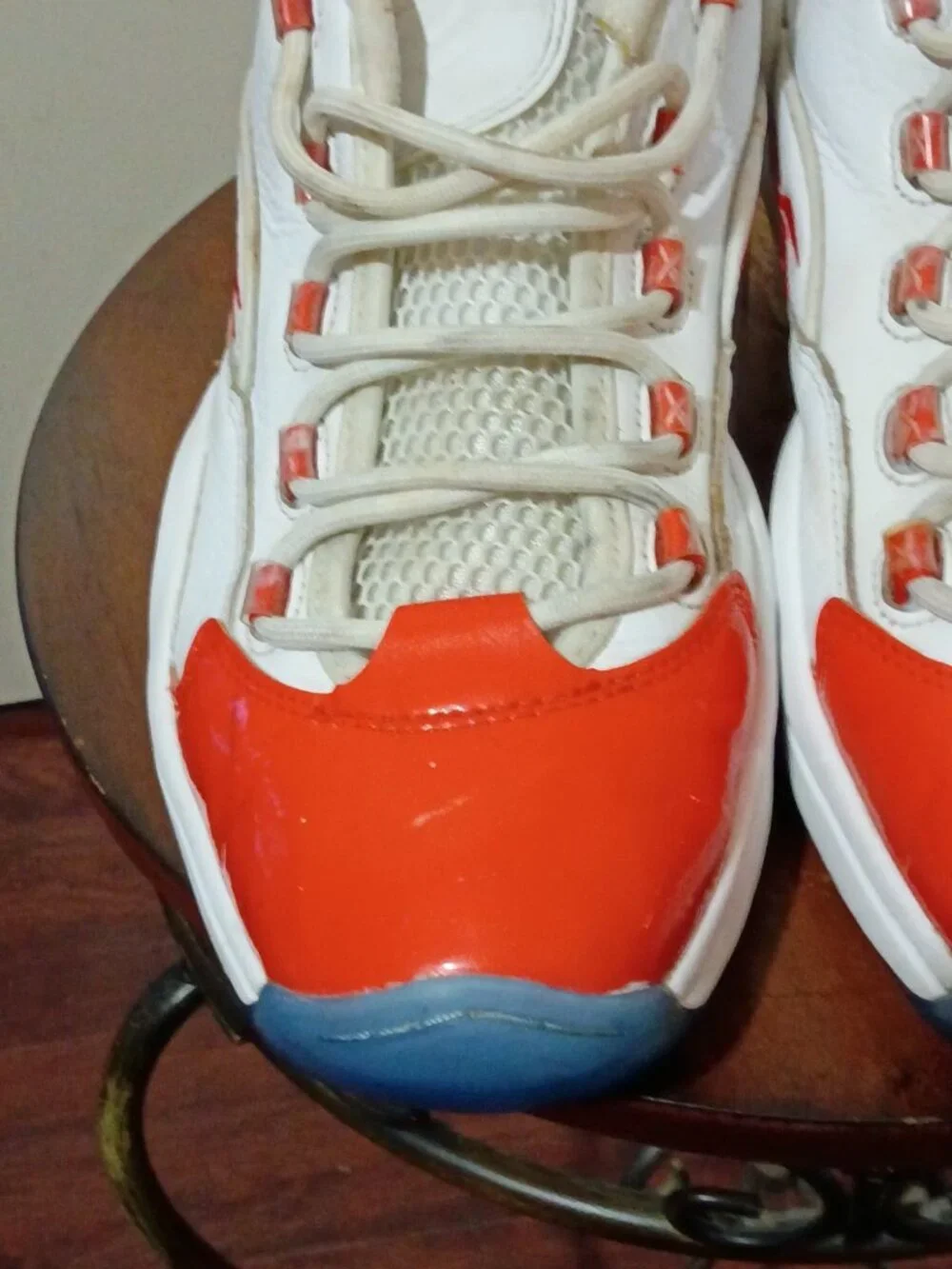 Reebok Question Low Patent Vivid Orange White Blue Men's Size 12 FX4999
